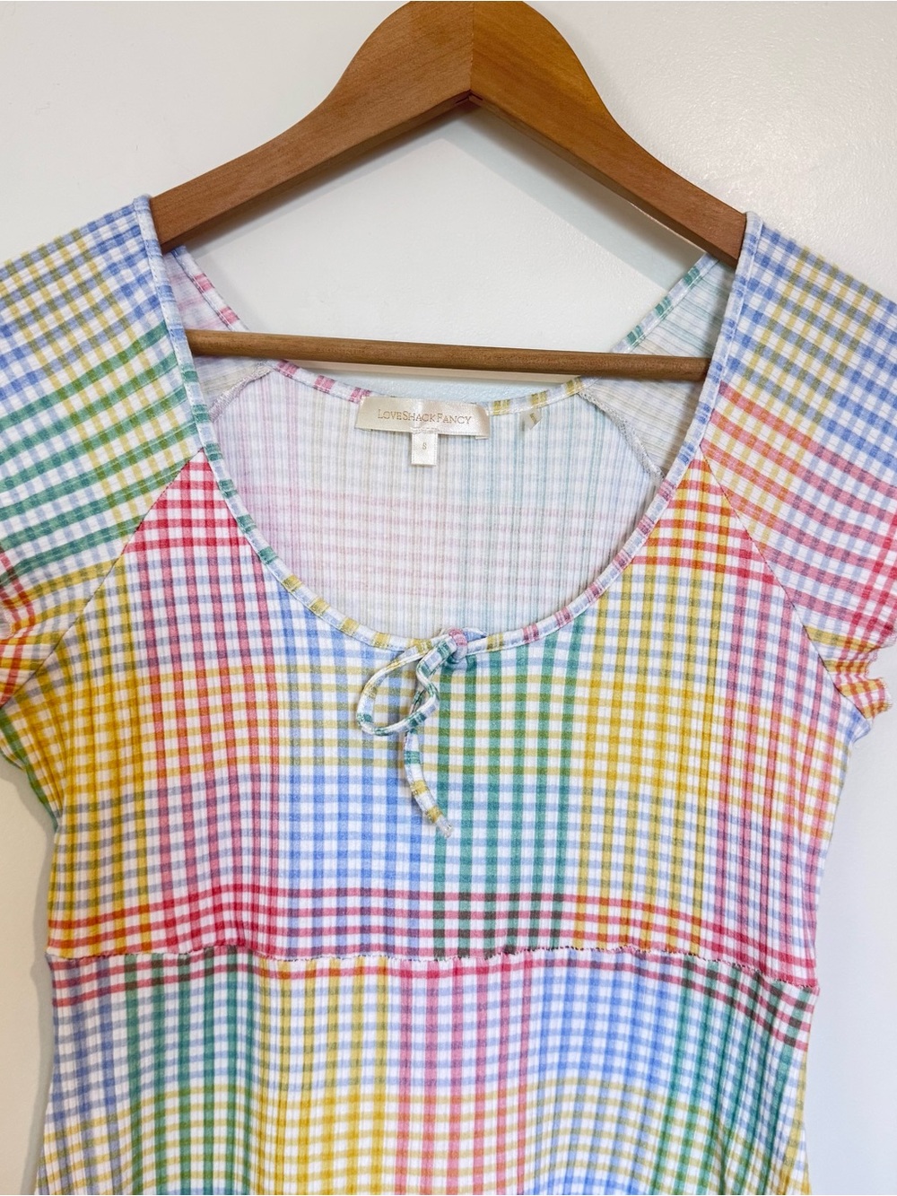 Revolve LoveShackFancy Zoie Printed Mini Dress Rainbow Gingham Babydoll Sz Small - Picture 3 of 9